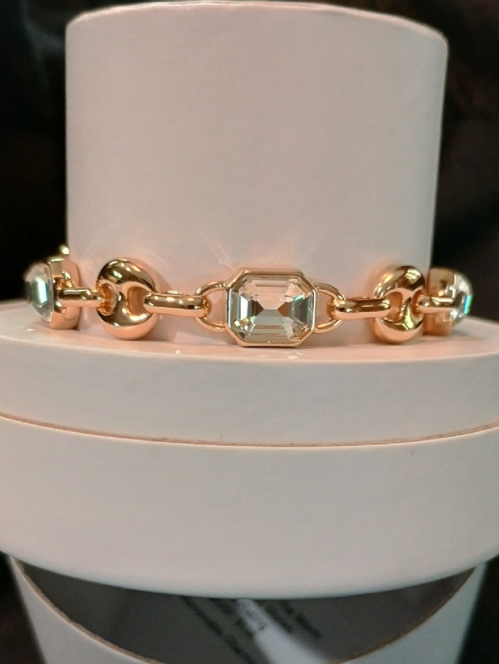 Gold and Light Pink Crystal Link Bracelet Stack - Picture 7 of 9